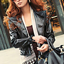 Long Sleeve Turndown Collar PU Jacket With Pockets