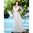 Sheath/Column V-neck Floor-length Lace Satin Wedding Dress