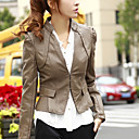 Long Sleeve Standing Collar PU Jacket With Pockets/ Buttons(More Colors)