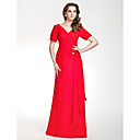 V-neck Sheath/Column Floor-length Chiffon Bridesmaid Dress With Side-Draping