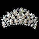 liga de prata de strass e pérolas de três camadas de noiva tiara
