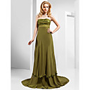 A-line Strapless Court Train Chiffon Sequined Evening Dress