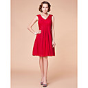 Sheath/Column V-neck Knee-length Chiffon Matte Satin Mother of the Bride Dress