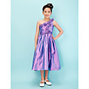 Princess One Shoulder Tea-length Taffeta Junior Bridesmaid Dress