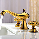 Ti-PVD Finish Solid Brass Contemporary Widespread Bathroom Sink Faucet