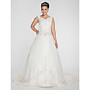 A-line V-neck Chapel Train Organza Plus Size Wedding Dress