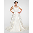 Ball Gown Scoop Chapel Train Satin Plus Size Wedding Dress
