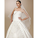 One-tier Tulle Pearl Trim Edge Waltz Length Wedding Veil With Pearls