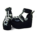 preto e branco de couro pu 11 centímetros do salto alto e sapatos shiro kuro Lolita