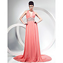 Sheath/Column Halter Court Train Chiffon Evening Dress