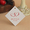 Personalized Rhombus Favor Tag - Red Hearts (Set of 30)