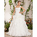 Ball Gown Straps Chapel Train Beading Flower(s) Cascading Ruffles Wedding Dress