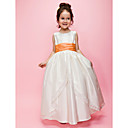 A-line/Ball Gown Jewel Floor-length Taffeta Flower Girl Dress With Runched Ribbon