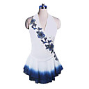 Hanging Neck Style Sleeveless Flower Printed Graceful Ice Skating Dress