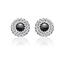 Charming Sterling Silver Black Cubic Zirconia Stud Earrings
