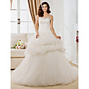 Ball Gown Spaghetti Straps Chapel Train Tulle  Wedding Dress