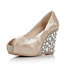 heelwedges brillante cuero cuña peep toe / con diamantes de imitación fiesta / noche zapatos