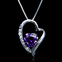 Fine Jewelry Elegant Amethyst In Zircon Heart Sterling Silver Necklace