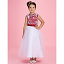 A-line Jewel Ankle-length Satin Flower Girl Dress