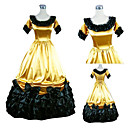 Gorgerous Short Sleeve Floor-length Yellow Satin Black Trim Princess Lolita Dress