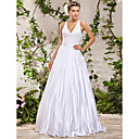 A-line  V-neck Floor-length Stretch Satin  Wedding Dress