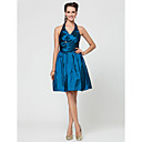 A-line Halter Knee-length Taffeta Bridesmaid Dress