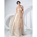 A-line Strapless Floor-length Tulle Evening Dress