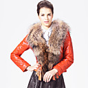 Unique Long Sleeve Raccoon Fur Collar Lambskin Leather Jacket with Down(More Colors)
