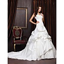 Ball Gown Sweetheart Chapel Train Satin Lace Wedding Dress With Wrap