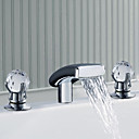 Contemporary Two Handle Chrome Finish Solid Brass Waterfall Bathroom Sink Faucet