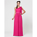 Sheath/Column One Shoulder Floor-length Chiffon And Satin Bridesmaid Dress With Cascading Ruffles