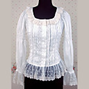 Manches longues en coton blanc Blouse Lolita Pays avec Ondulé Dentelle
