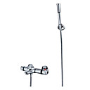 Contemporary Two Handles Wall Mount Thermostatic Shower Faucet With Hand Shower-Chrome Finish
