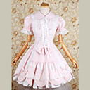 Short Sleeve Knee-length Pink Cotton Sweet Lolita Dress with Bow