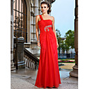 vaina / columna de un hombro palabra de longitud vestido de noche de gasa con cuentas y lateral drapeado