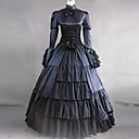 Langarm bodenlangen Black Satin und Baumwolle Aristocrat Gothic Lolita Kleid
