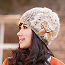 Women's Elastic Wool Leather Fur Bow Hat