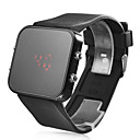 Unisex Jumbo Silicone Band Sports Square Mirror LED Wrist Watch - Black