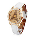 Women's Leather Quartz Movement Glass Round Shape Dress Watch(More Colors)