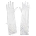 Flower Girl Elastic Satin Fingertips Elbow Length Wedding Gloves With Flowers (More Colors)