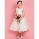 Una linea di principessa gioiello tè lunghezza Organza Flower Girl Dress con Fiori