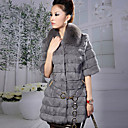 Turndown Collar Half Sleeve Rabbit Fur Evening Coat