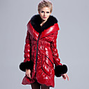 Long Sleeve Fox Fur Pillow Collar Lambskin Leather Casual/Party Coat (More Colors)