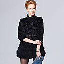 Chic Half Sleeve Collarless Rex Rabbit Fur And Lamb Fur Casual/Party Coat