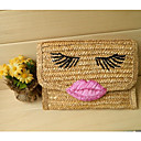 Women's Eyes Lip Woven Clutch Bag