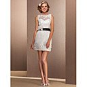 Sheath/Column Bateau Short/Mini Lace Wedding Dress
