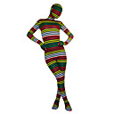 Green & Yellow & Red & White & Black Striped Spandex Lycra Full body Zentai