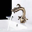 Dragon Head Style Antiek Messing Finish Tweegreeps Centerset badkamer wastafel kraan