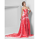 A-line One Shoulder Chapel Train Organza Evening Dress