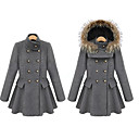 Women's Double-breasted Wool Blends Detachable Hooded Coat